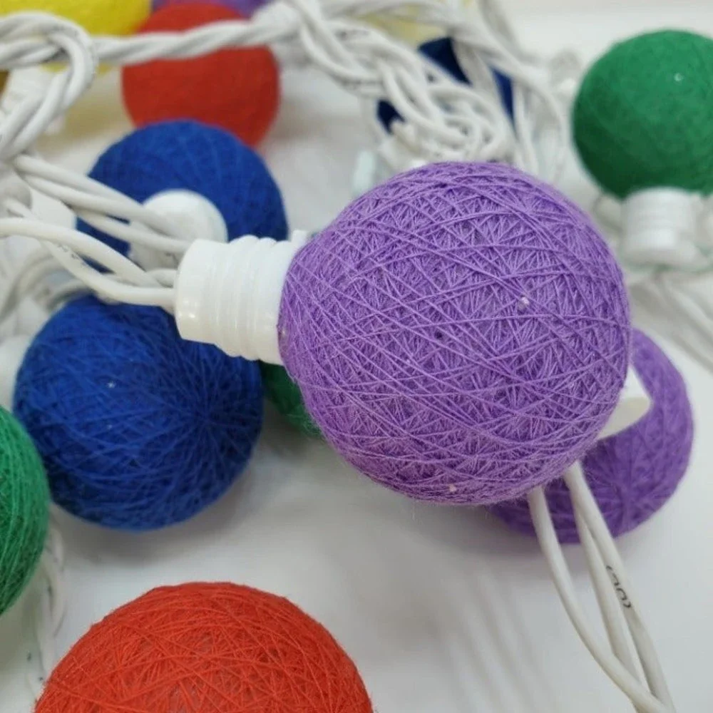 Multicolor Ball String Lights Cotton String Light Garland 2 Sets Plug In